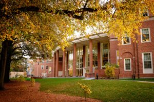 Farrell Hall on the Wake Forest campus on a cool fall morning on Saturday, October 31, 2015.