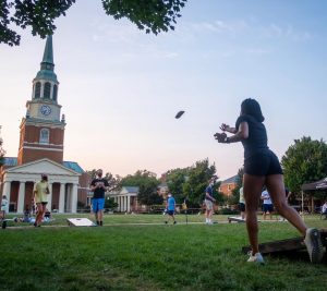 Students play safe. socially distant games on the Quad. Photo by Riley Harriman '22.