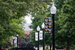 New signs line Hearn on the campus of Wake Forest University, Thursday, August 20, 2020., with the Show Humanitate graphics to promote COVID protocols,