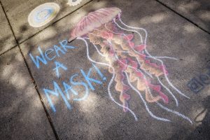 Graffiti outside Scales Fine Arts Center urges students to wear a face mask, on the campus of Wake Forest University, Wednesday, August 26, 2020.