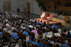 U.S. Supreme Court Justice Ruth Bader Ginsburg talks about her career during 'A Conversation with Justice Ginsburg' on Wednesday afternoon in Wait Chapel. Hosting the event is WFU Law professor Suzanne Reynolds.