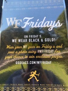 WF Fridays sign encouraging wearing black and gold