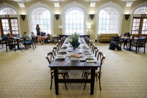 Wake Forest launches the Call to Conversation program with a table in Reynolda Hall on Thursday, September 27, 2018. Staff and students try to sign up students for future dinners.