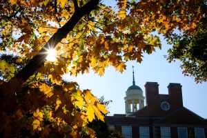 Fall color decorates the Wake Forest campus on the afternoon of Tuesday, October 27, 2020.