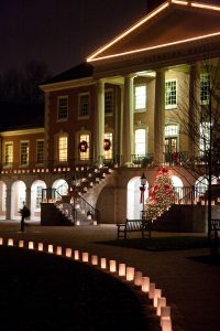 Hearn Plaza is decorated with luminaria as Wake Forest holds its annual Christmas Lovefeast in Wait Chapel on Sunday, December 6, 2009. The Lovefeast is a Moravian tradition that has been held at Wake Forest for over 40 years.