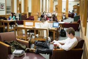 Wake Forest students study for final examinations in the Z. Smith Reynolds Library on Wednesday, December 11, 2013. Jake Meredith ('15) prepares for his political science exam.