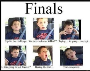6 faces of a little boy railing about finals