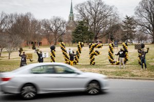 Wake Forest staff welcome returning students as they arrive on campus on Sunday, January 24, 2021, for the start of the Spring 2021 semester.
