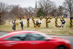 Wake Forest staff welcome returning students as they arrive on campus on Sunday, January 24, 2021, for the start of the Spring 2021 semester.