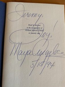 autographed copy of On the Pulse of Morning by Maya Angelou