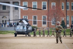 ROTC cadets from Wake Forest and Winston-Salem State University deploy for a field training exercise at Fort Bragg on UH-60 Blackhawk helicopters, from Poteat Field on Thursday, March 25, 2021.