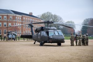 ROTC cadets from Wake Forest and Winston-Salem State University deploy for a field training exercise at Fort Bragg on UH-60 Blackhawk helicopters, from Poteat Field on Thursday, March 25, 2021.