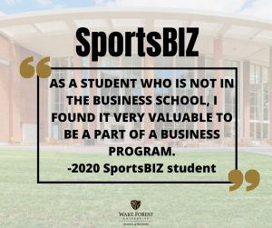 SportsBIZ testimonial quote - as a student who is not in the business school. I found it very valuable to be part of a business program