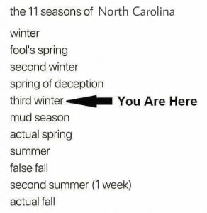 The 11 seasons of North Carolina. You are at "Third Winter"