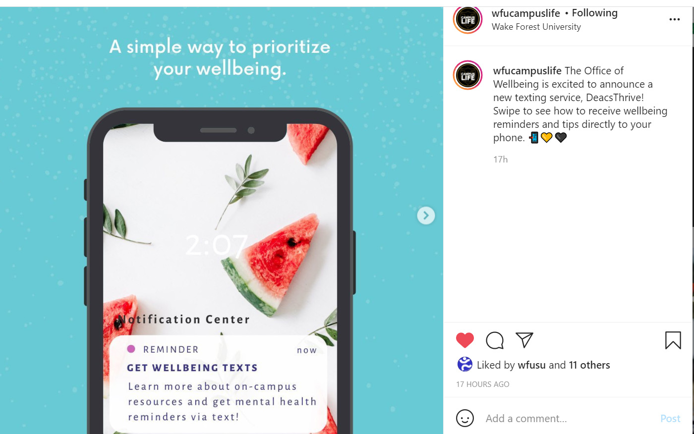 Wellbeing texts service