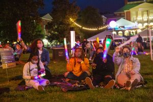 Wake Forest students watching WakeChella featuring Wiz Khalifa on Manchester Plaza on Saturday, April 17 2021.
