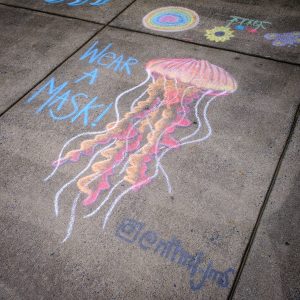 Graffiti outside Scales Fine Arts Center urges students to wear a face mask, on the campus of Wake Forest University, Thursday, August 27, 2020.