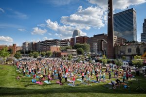 Bailey Park in downtown Winston-Salem holds their monthly public yoga class on Wednesday, June 28, 2017.