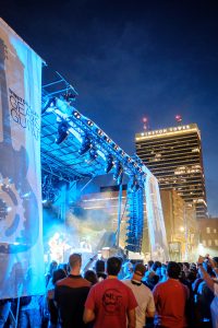 Fans watch Jason Isbell and Amanda Shires perform at Bailey Park during the Gears and Guitars festival on Sunday, May 27, 2018.
