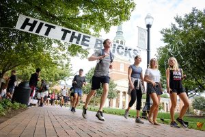 Members of the Wake Forest community raise money for cancer research in the annual Hit the Bricks for Brian event on Hearn Plaza on Thursday, September 26, 2019. The event is named for Brian Piccolo, and teams run laps on the quad to raise money.