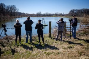 Wake Forest biology professor Dave Anderson takes students in his biology of birds class to the local wastewater treatment plant for their first field birding trip, on Wednesday, March 6, 2019.