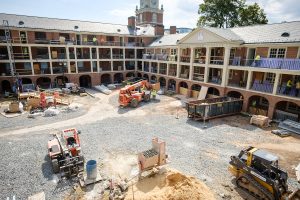 Construction continues on phase one of the renovation of Poteat Residence Hall on the campus of Wake Forest University on Monday, June 20, 2016.