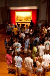 Wake Forest freshmen visit Reynolda House Museum of American Art to view and discuss the Frederic Church painting The Andes of Ecuador as part of their orientation program on Sunday, August 22, 2010. Students and their advisors view the painting as it was displayed in the mid-1800s, using opera glasses and other viewing devices to see small details.