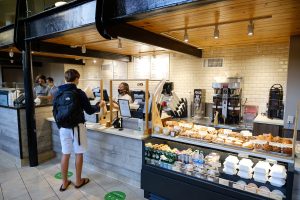 A Wake Forest student gets breakfast at the new Camino Bakery location inside the Z. Smith Reynolds Library, on the first day of classes, Wednesday, August 26, 2020.