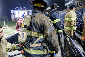 Wake Forest and Winston-Salem State ROTC cadets, city firefighters, police cadets, and members of the campus community climb 2997 stairs at BB&T field to commemorate those killed in the 9/11 attacks, on the 17th anniversary on Tuesday, September 11, 2018.