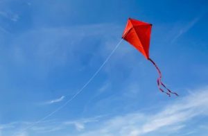 picture of a red kite soaring high above the ground