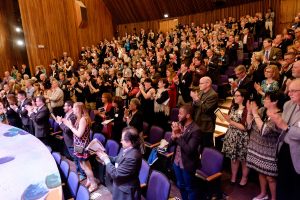 Wake Forest renames the Main Stage Theatre for professor emeritus Harold C. Tedford in a ceremony in Scales Fine Arts Center on Saturday, April 2, 2016.