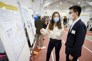 Wake Forest students present the results of their research projects at the annual Undergraduate Research Day at the Clinical Research Center on Friday, October 1, 2021. Zheshu Jiang discusses her work on circadian rhythms in earthworms.