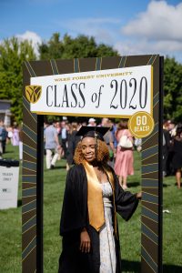 Wake Forest hosts Commencement 2020, delayed 16 months due to COVID, on Hearn Plaza on Saturday, September 18, 2021. Graduates meet family after the ceremony.