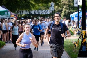 Members of the Wake Forest community participate in the annual Hit the Bricks for Brian cancer research fundraiser on Hearn Plaza on Thursday, September 30, 2021. More than 1700 people ran and walked around the quad to raise money.