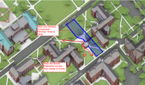 artist rendering of construction fencing outside of Johnson and Bostwick Halls