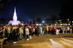Wake Forest celebrates the Lighting of the Quad for the holiday season, on Hearn Plaza on Tuesday, November 30, 2021.