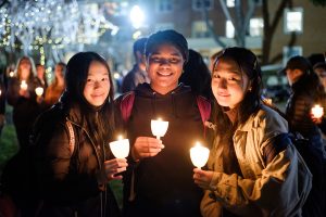 Wake Forest celebrates the Lighting of the Quad for the holiday season, on Hearn Plaza on Tuesday, November 30, 2021.