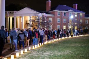 Wake Forest University holds its annual Lovefeast Christmas ceremony in Wait Chapel on Sunday, December 5, 2021. Attendees gather for tea and cookies on the quad before the ceremony.