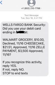 copy of a phishing scam text