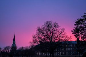 A glorious purple sky greeted Wake Foresters as they walked out of their offices at sunset on Tuesday, January 21, 2014.