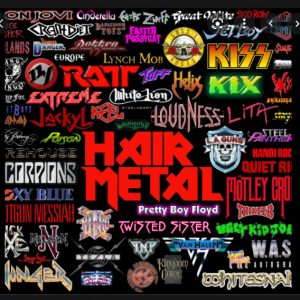 collage of names of 80s hair bands