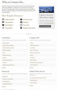Who to Contact for... page screenshot