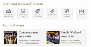 Most requested resources section of newly redesigned parents.wfu.edu page