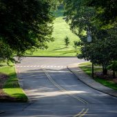 Early morning scenes on the campus of Wake Forest University, Thursday, August 9, 2018.The entrance to campus from Reynolda Road. The entrance to campus from Reynolda Road.