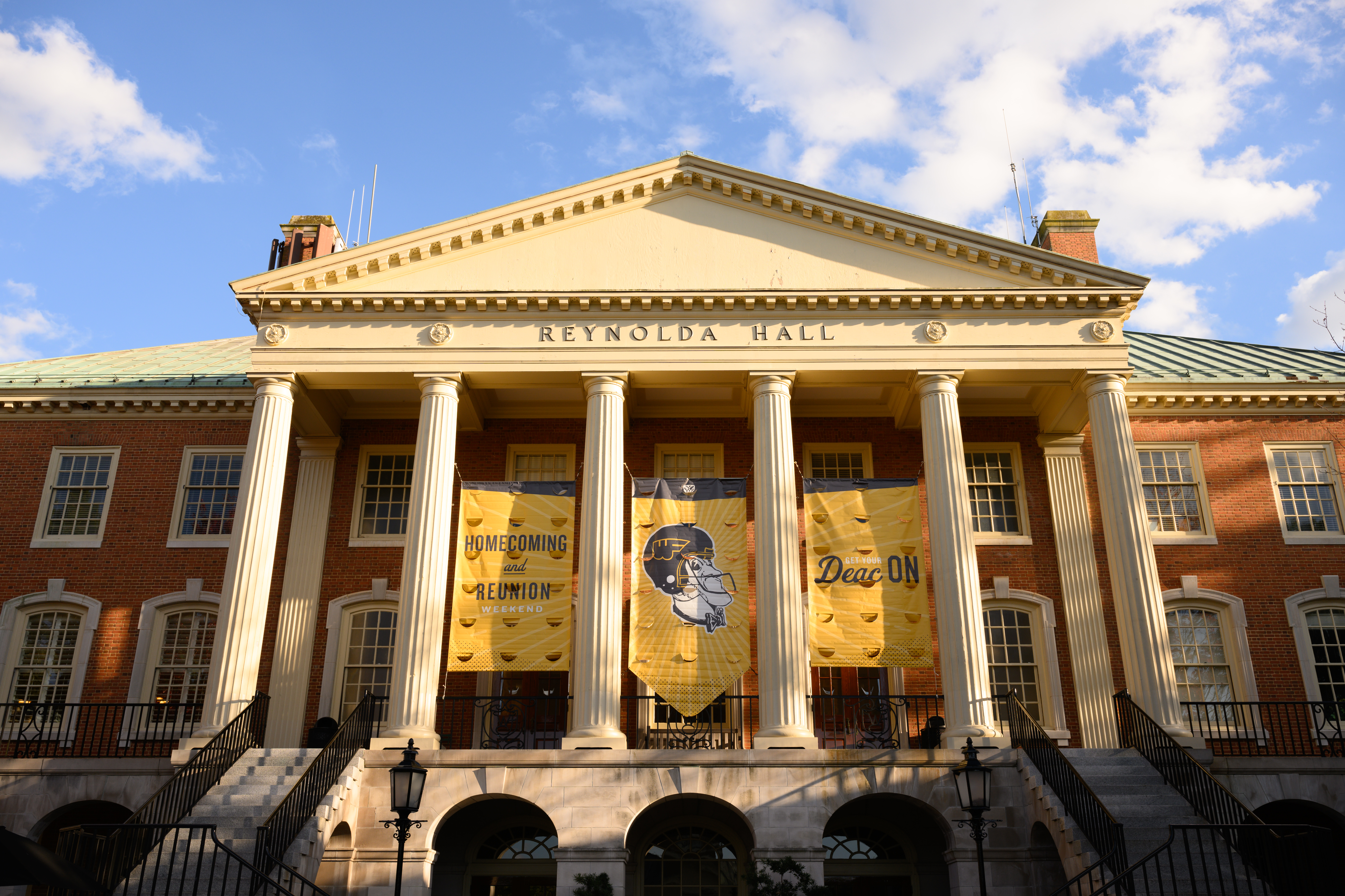 Banners on Reynolda Hall to usher in Homecoming weekend
