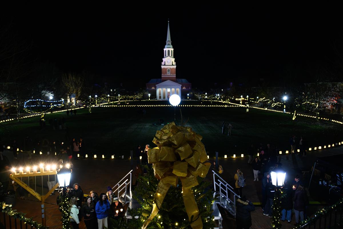 Wake Forest University students and senior leadership gather for the annual Lighting of the Quad ceremony on Hearn Plaza on Tuesday, November 28, 2023.