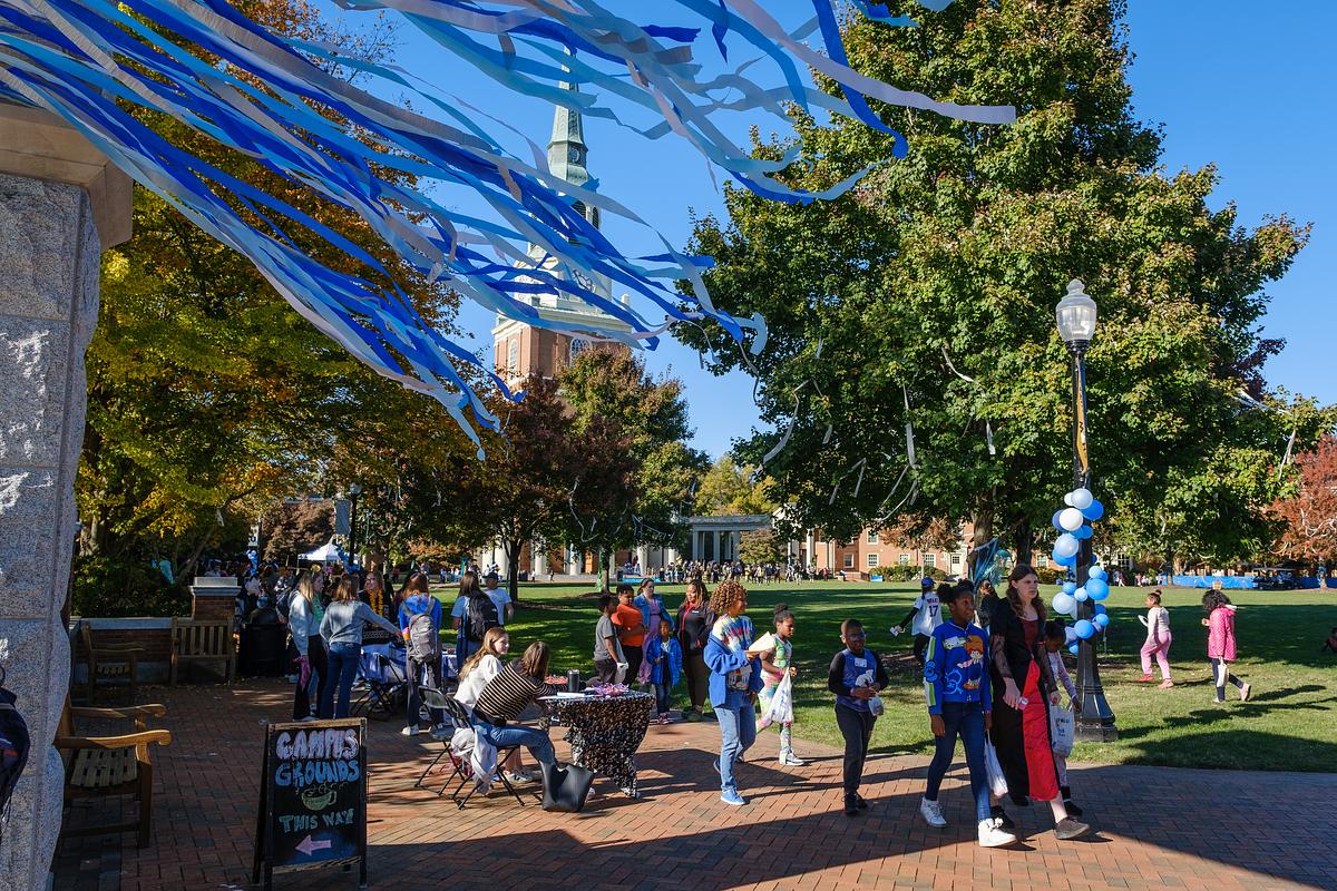 Wake Forest students host the 36th annual Project Pumpkin, a volunteer service Halloween event for local school children, on Hearn Plaza on Tuesday, October 24, 2023.
