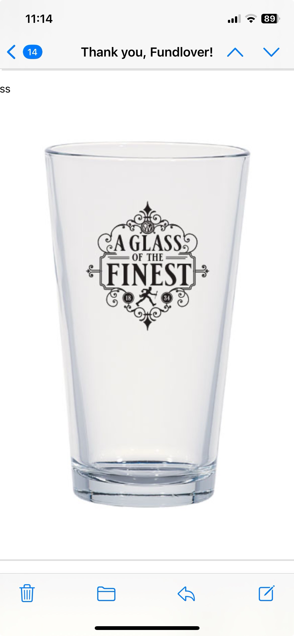'A Glass of the Finest' pintglass, part of our Feb. 2024 Wake Forest Fund gifts for a $25 donation to the WF Fund