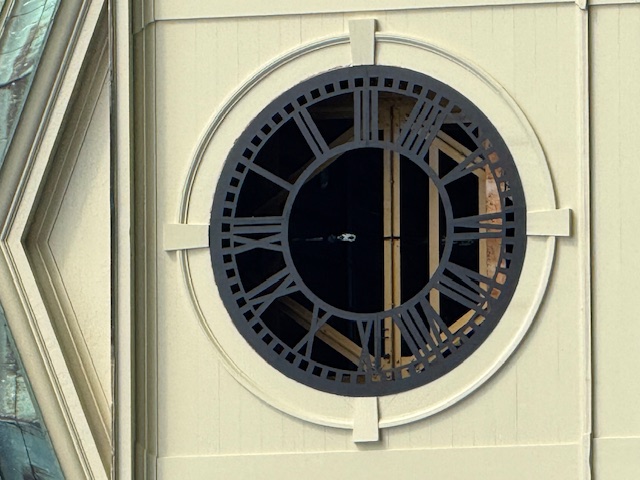 close up of the empty clockface on Wait Chapel 7 29 25