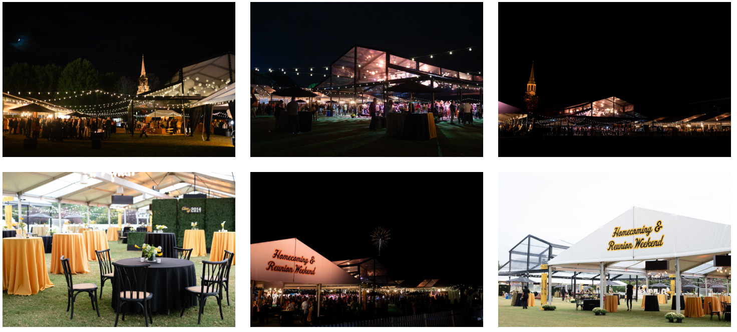 Photos of the Reunion Party Village tents on Poteat Field for the 10th-45th class reunion parties